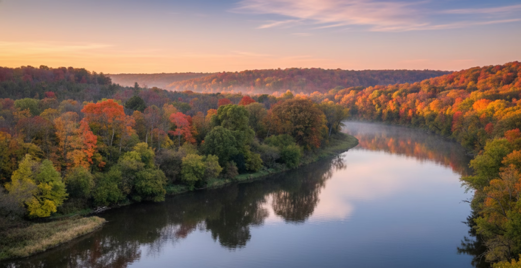 Fall colors on the grand river in Ontario perfect for paddling a canoe or kayak