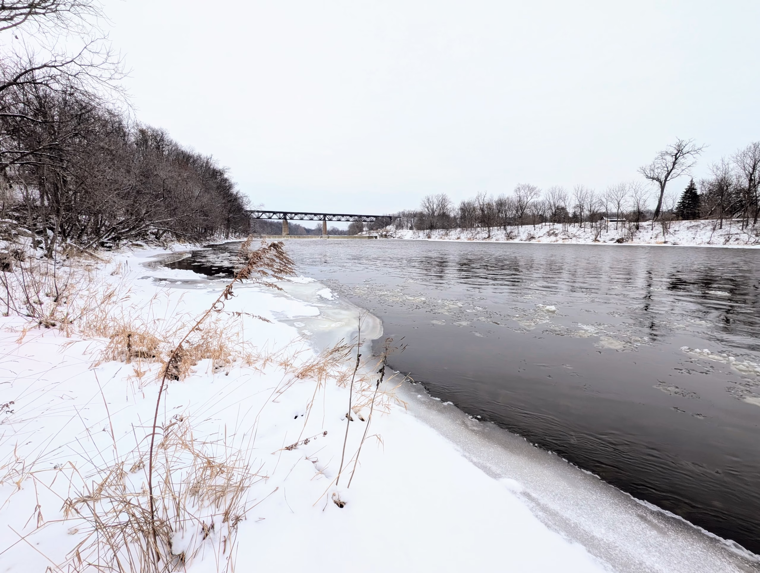 Ice up starting on he grand river in paris