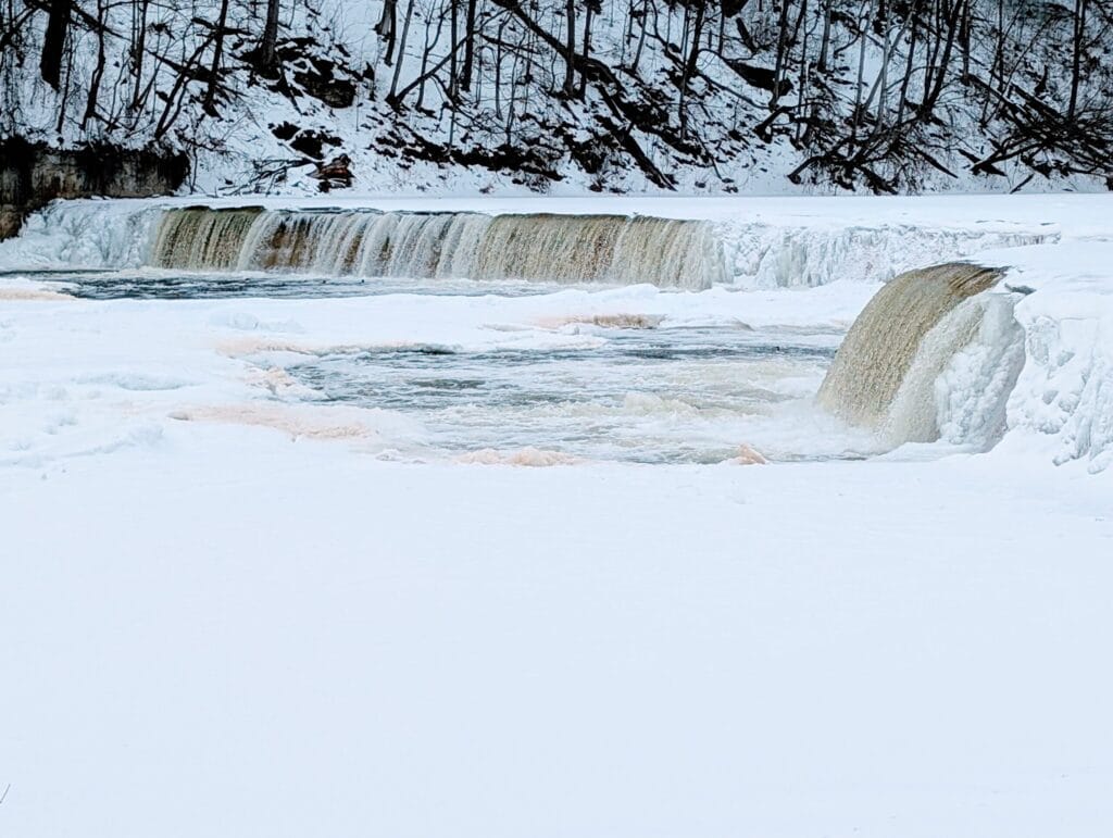 Iced over falls at penmans dam