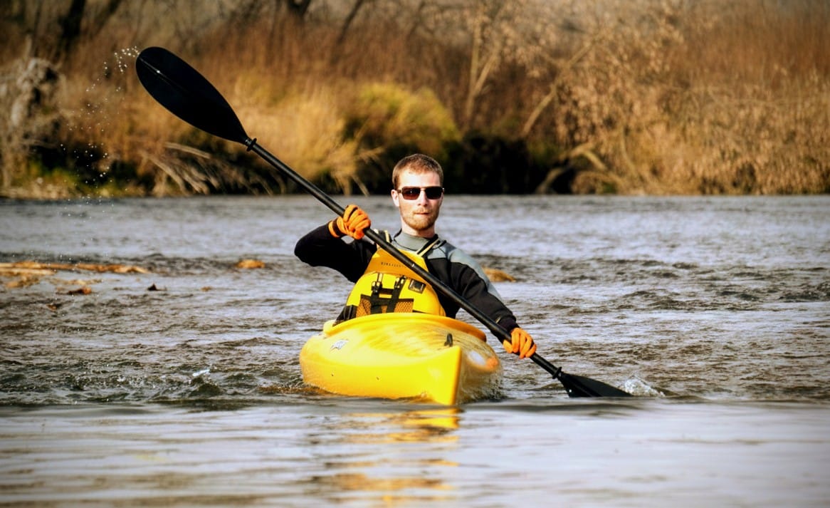 Spring kayaker on nith river in paris