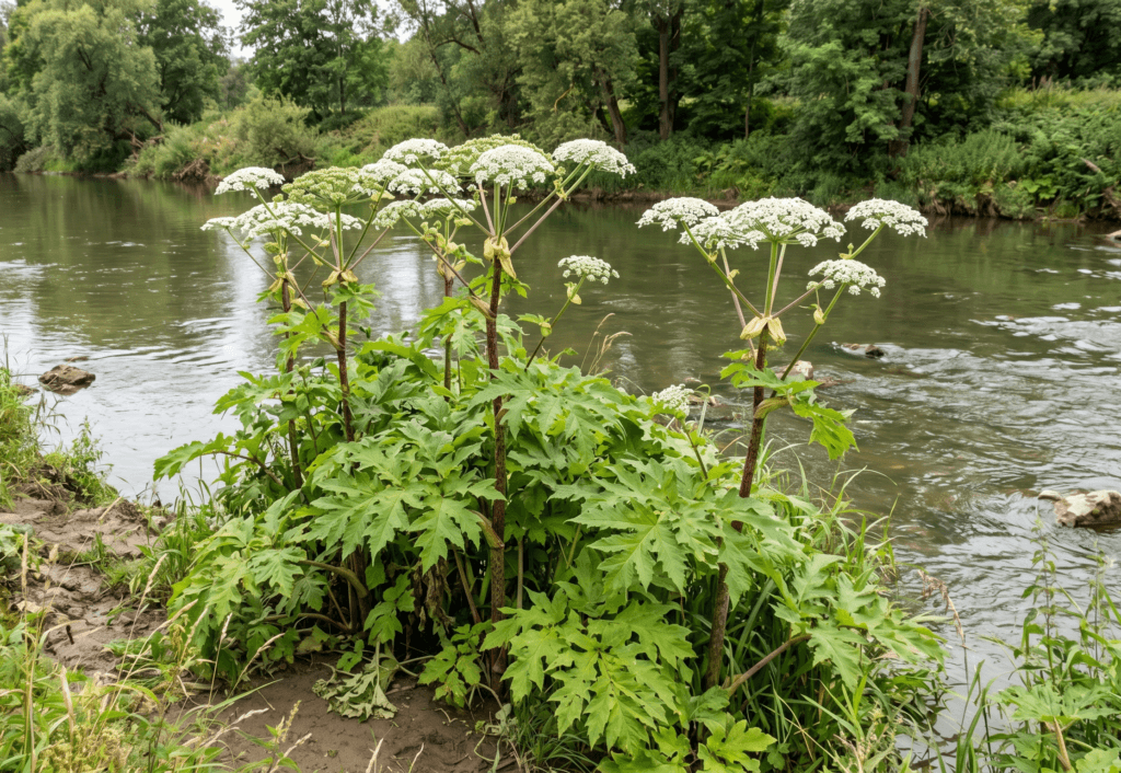 Giant hogweed on the riverbank
