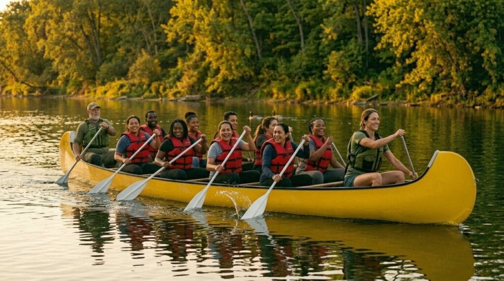 Group in a voyageur canoe