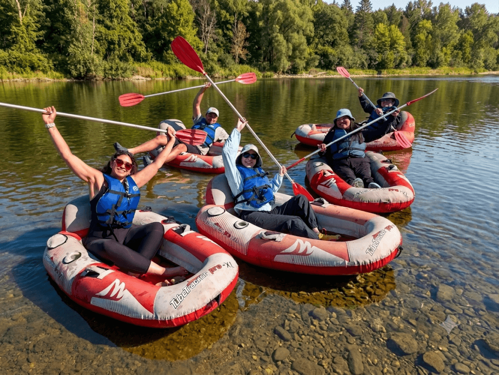 Friends tubing on the grand river at Bingemans