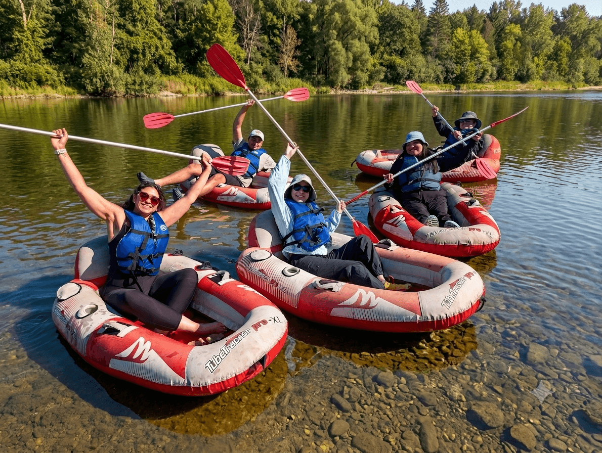 Friends tubing on the grand river at Bingemans