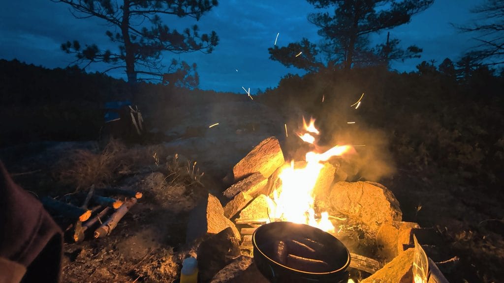 Sausage over the fire on an annamed lake in french river